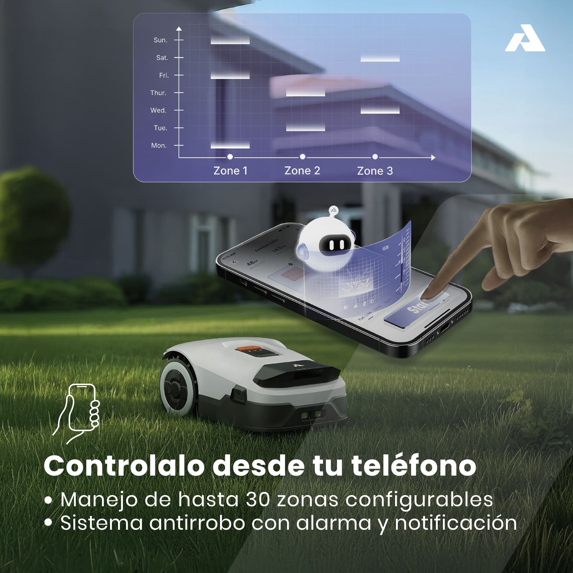 Robot cortacesped inalámbrico Anthbot Genie 3000 con IA hasta 3600m2 - Imagen 10