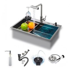 Bacha Cocina Inteligente Rieti By Gadnic 75cm Acero Inoxidable SUS304 Griferia Extensible Multifuncion Con Lavacopas Y Accesorios