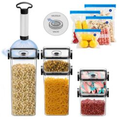 Set X5 Tápers De Plástico Gadnic Bomba de Vacío Manual + 5 Bolsas Plásticas de Vacío