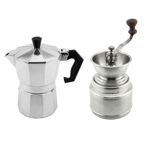 Kit Cafetera Gadnic de Aluminio Moka + Molinillo Cafe Manual