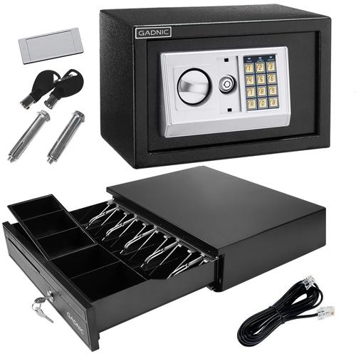 KIT Comercial Gaveta Dinero 5 Billetes G405 + Caja Fuerte E20