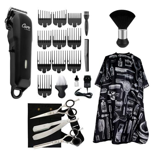 Set Peluquería Tijera de Pulir Navaja + Capa de peluquería + Brocha + Cortadora de Pelo Recargable