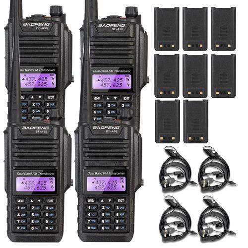 Handy Baofeng A-58 Kit x4 Bi-Banda 5w 128CH Hasta 12km + 8 Baterías y 4 Manos Libres