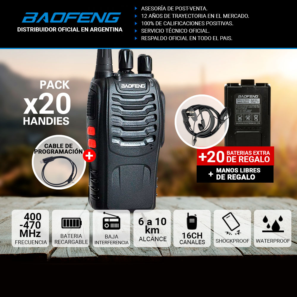 Handy Baofeng BF-888S Kit x20 5w 16CH UHF Hasta 10km + 40 Baterías y 20 Manos Libres - Imagen 2