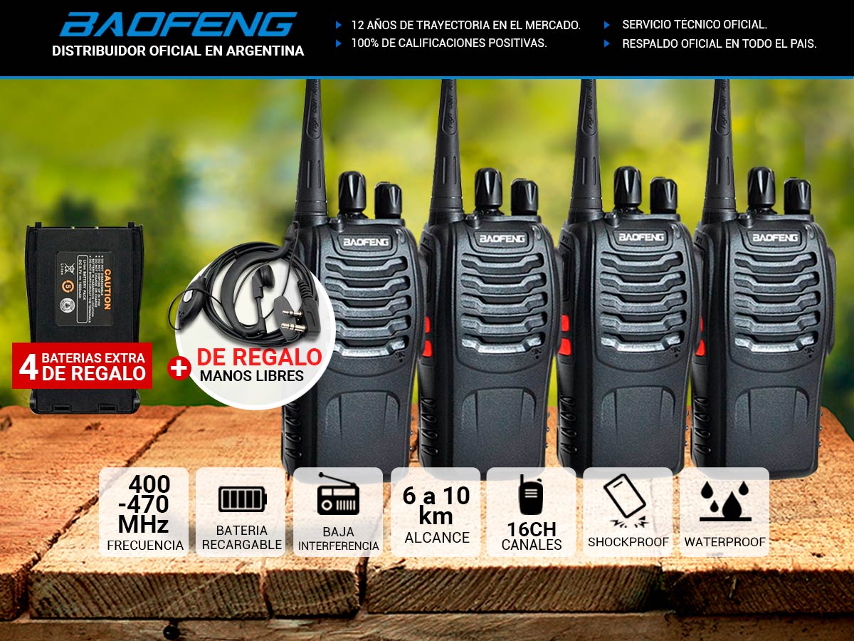 Handy Baofeng BF-888S Kit x4 5w 16CH UHF Hasta 10km + 8 Baterías y 4 Manos Libres - Imagen 2