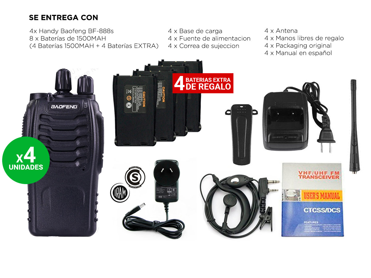 Handy Baofeng BF-888S Kit x4 5w 16CH UHF Hasta 10km + 8 Baterías y 4 Manos Libres - Imagen 7