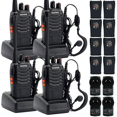Handy Baofeng BF-888S Kit x4 5w 16CH UHF Hasta 10km + 8 Baterías y 4 Manos Libres