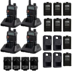 Handy Baofeng UV-5R Kit x4 Bi-Banda 8w c/ Funda Hasta 12km + 8 Baterías y 4 Manos Libres