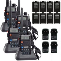 Handy Baofeng UV-5R Kit x4 Bi-Banda 8w Hasta 12km + 8 Baterías y 4 Manos Libres