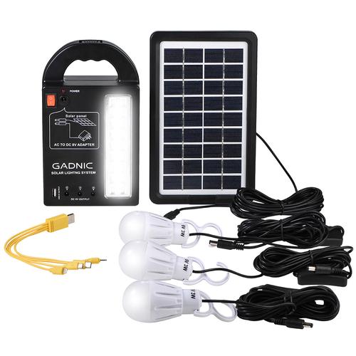 Luz De Emergencia Solar Gadnic LM1K Portatil Con Panel Cargador USB Y 3 Focos LED