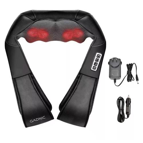Masajeador Cervical y Lumbar Gadnic 8 Rodillos Bidireccionales Rotación 4D Luz Infrarroja Velocidad Variable