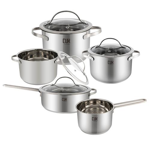 Batería de Cocina Set de Ollas Gadnic 9 Piezas Cacerola Acero Inoxidable Tapa Vidrio Templado