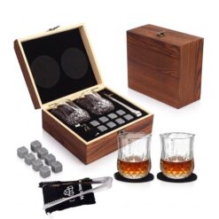 Set Whisky con Piedras de Granito y Vasos Gadnic con Caja Madera Accesorios Completos