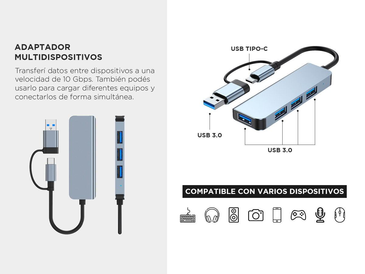 Adaptador USB-c 4 Puertos USB 30 Gadnic SYUE7 Multidispositivos - Imagen 3