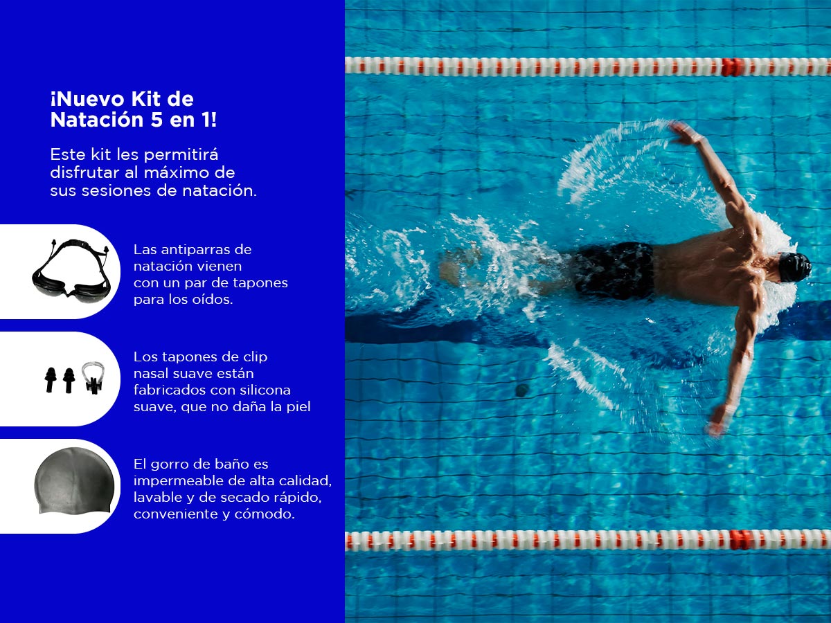 Kit de Natación 5 en 1 Gadnic 78OLE8 Antiparras Gorra Bolsa Tapones - Imagen 3