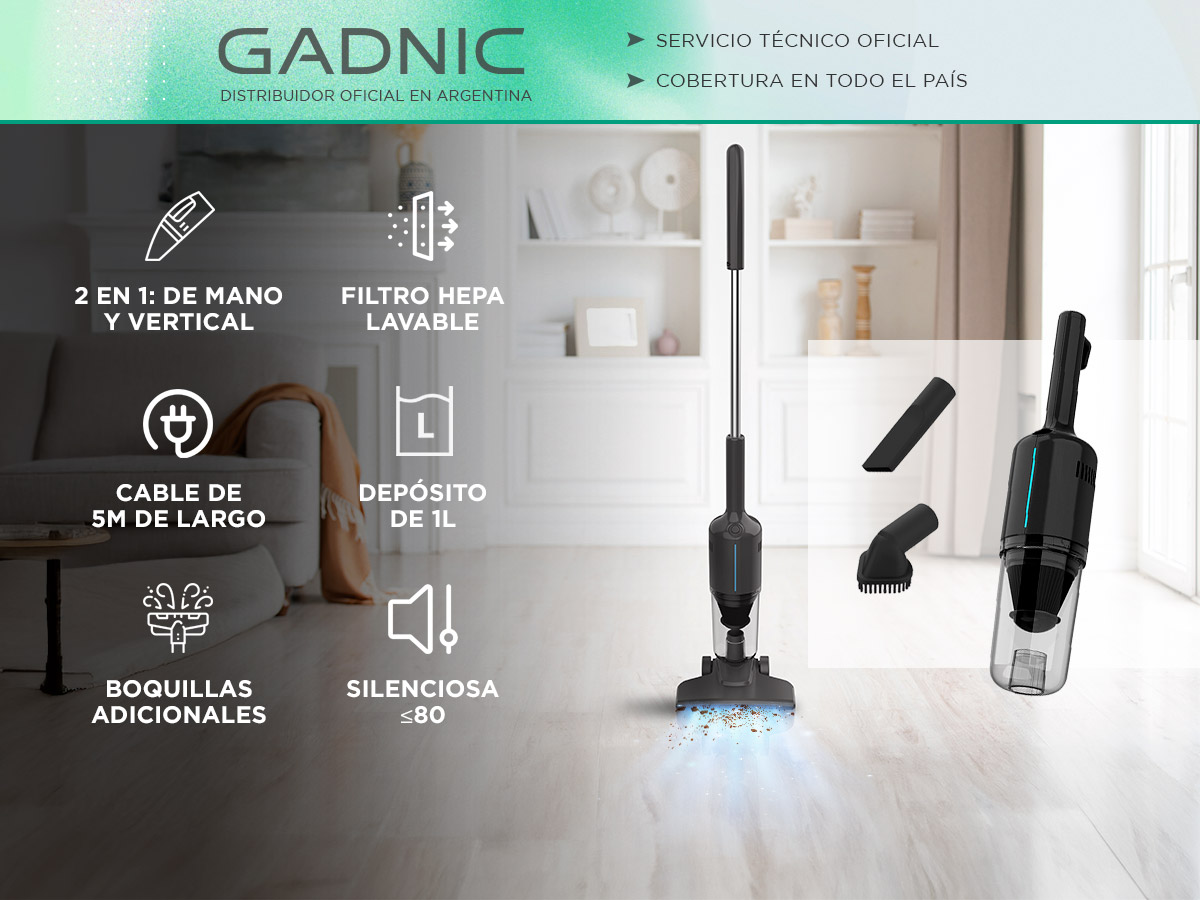 Aspiradora Gadnic 2 En 1 Vertical Y De Mano 600W 15Kpa Filtro HEPA Lavable Cable 5m Deposito 1L - Imagen 2
