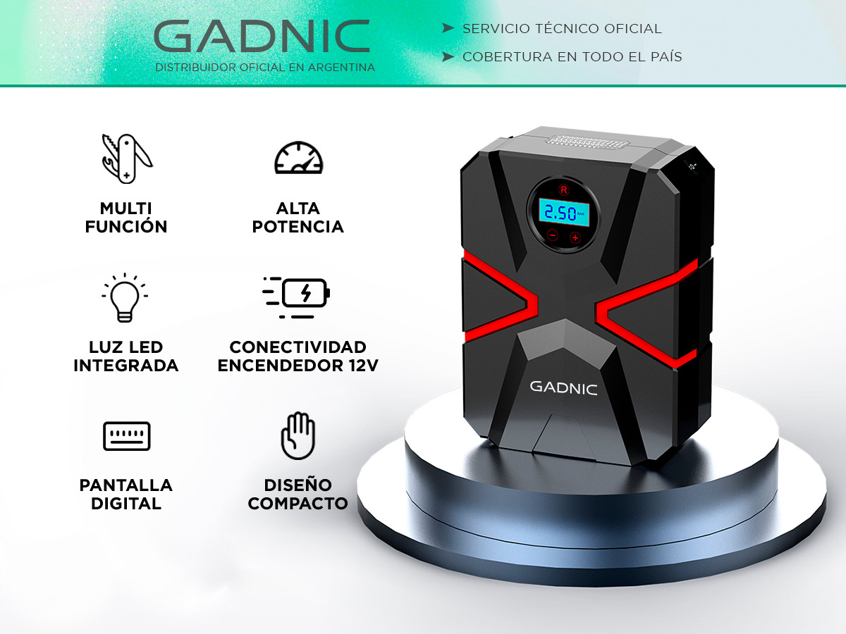 Inflador Portátil Gadnic 150 PSI Con Pantalla Digital Para Autos Y Bicicletas - Imagen 2