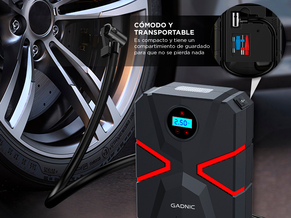 Inflador Portátil Gadnic 150 PSI Con Pantalla Digital Para Autos Y Bicicletas - Imagen 4