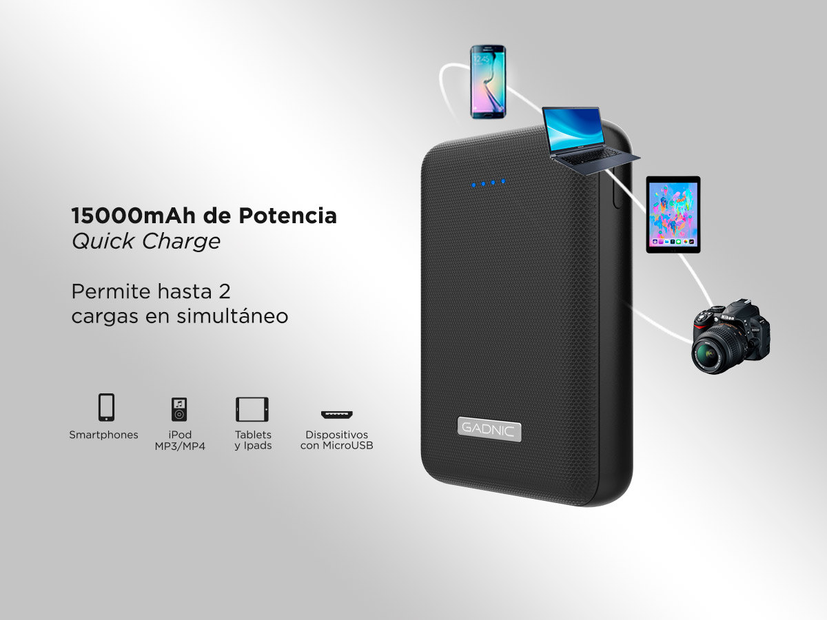 Cargador Portátil Gadnic Mini 15000 mAh Carga Rápida 2 USB - Imagen 3