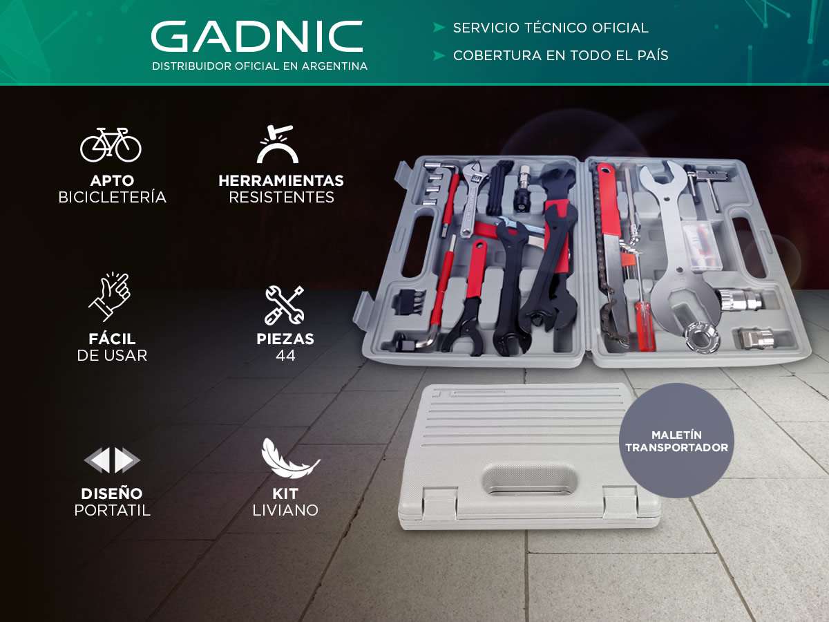 Kit Herramientas Para Bicicleta Gadnic 44 Piezas Reparacion Completa Llaves Extractores Manometro - Imagen 2