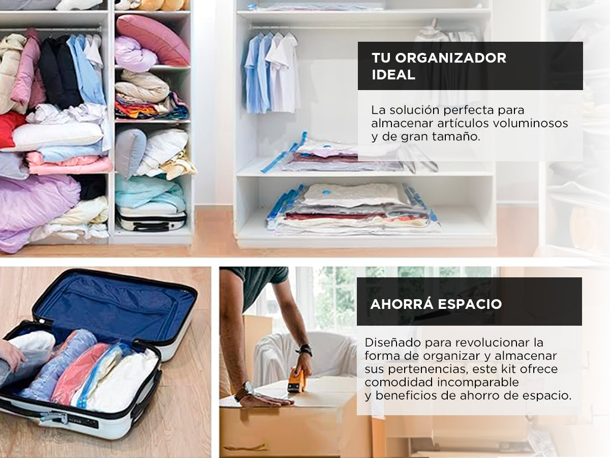 Kit Bolsas Al Vacio 4 En 1 Gadnic Para Guardar Ropa 80 x 120 cm - Imagen 3