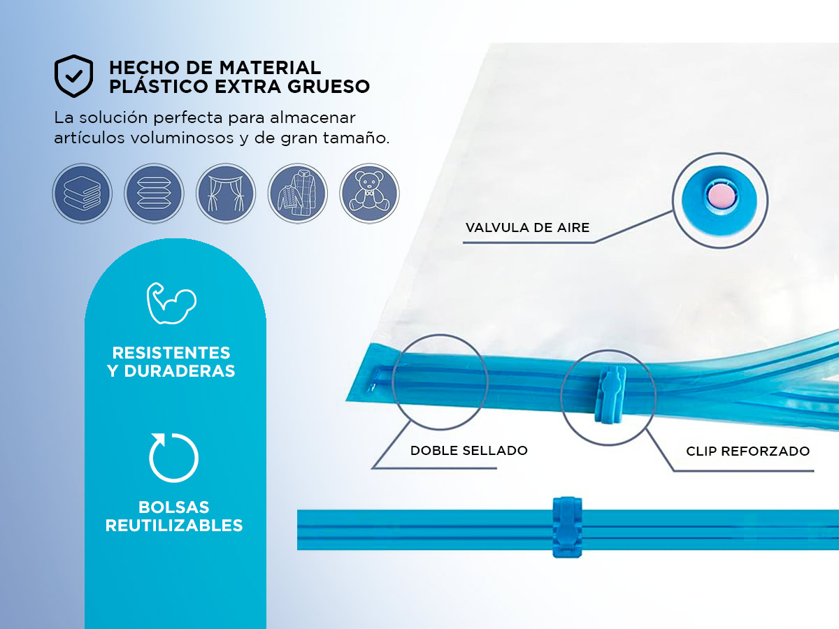 Kit Bolsas Al Vacio 4 En 1 Gadnic Para Guardar Ropa 80 x 120 cm - Imagen 4
