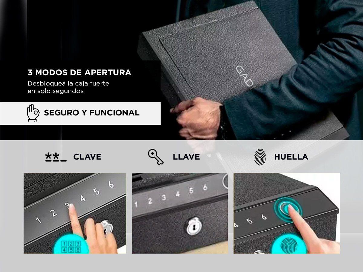 Caja Fuerte Digital Gadnic Huella Contraseña Llave Apertura Automatica Iluminacion LED Alarma - Imagen 3