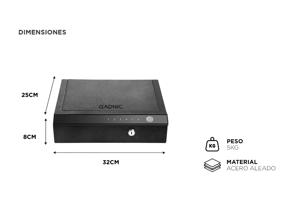 Caja Fuerte Digital Gadnic Huella Contraseña Llave Apertura Automatica Iluminacion LED Alarma - Imagen 6