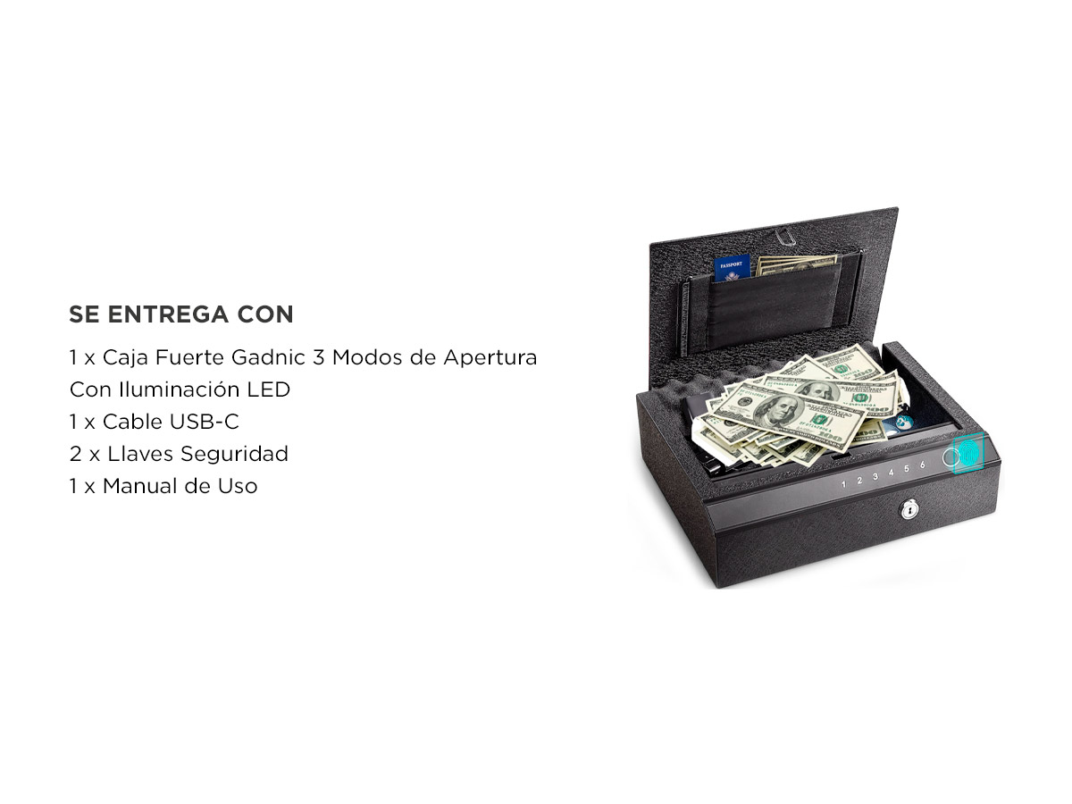 Caja Fuerte Digital Gadnic Huella Contraseña Llave Apertura Automatica Iluminacion LED Alarma - Imagen 7