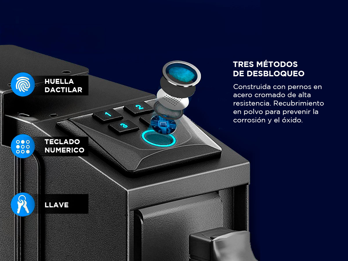 Caja Fuerte Para Pistola Gadnic Vertical Con Seguridad Por Huella Dactilar Llave De Acceso Y Código PIN - Imagen 3