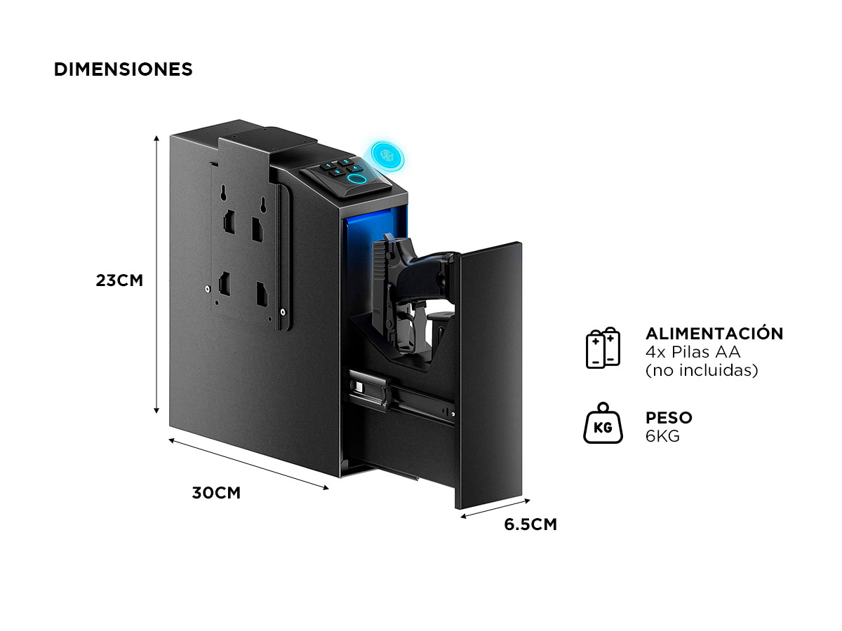 Caja Fuerte Para Pistola Gadnic Vertical Con Seguridad Por Huella Dactilar Llave De Acceso Y Código PIN - Imagen 5