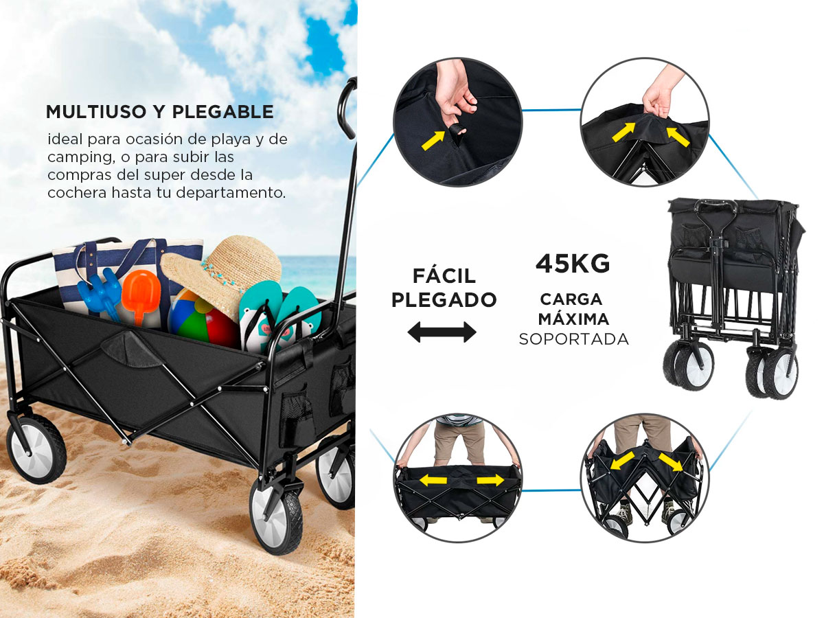 Carro Plegable Gadnic Aluminio Hasta 45 Kg Reforzado Compras Multiuso Camping Playa - Imagen 3
