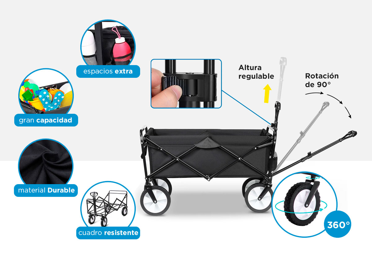 Carro Plegable Gadnic Aluminio Hasta 45 Kg Reforzado Compras Multiuso Camping Playa - Imagen 4