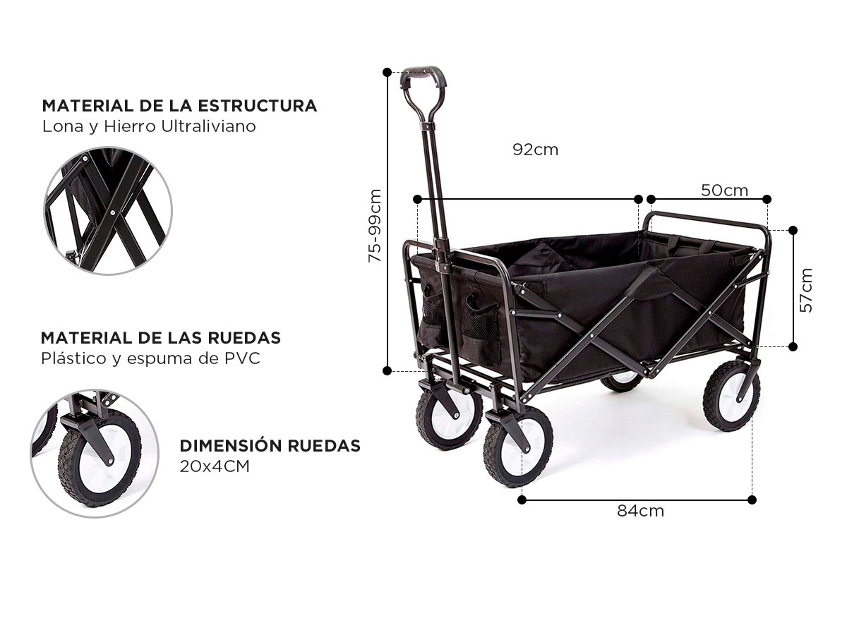 Carro Plegable Gadnic Aluminio Hasta 45 Kg Reforzado Compras Multiuso Camping Playa - Imagen 5