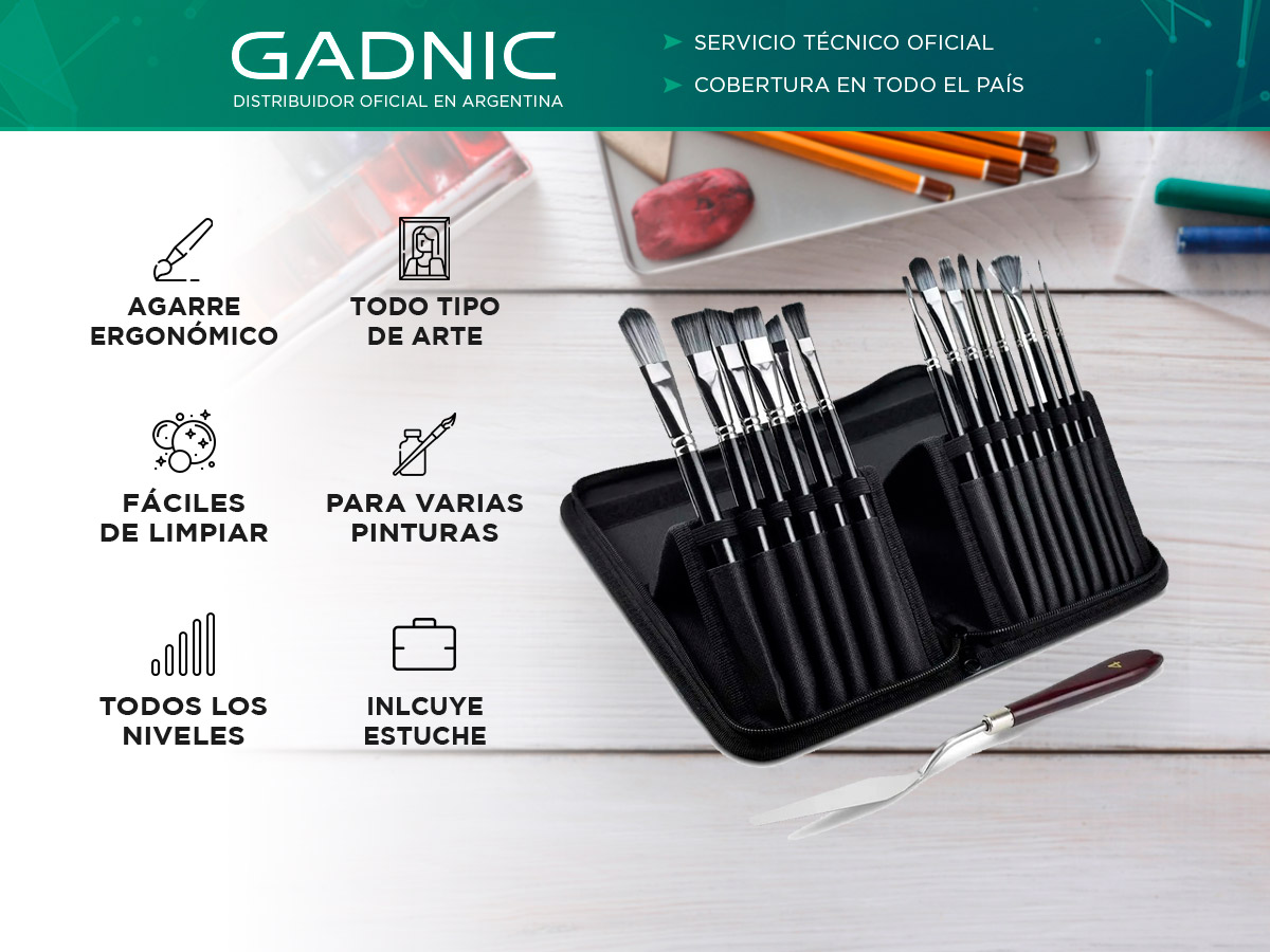 Set x18 Piezas Brochas Pinceles Gadnic Arte Pintura - Imagen 2