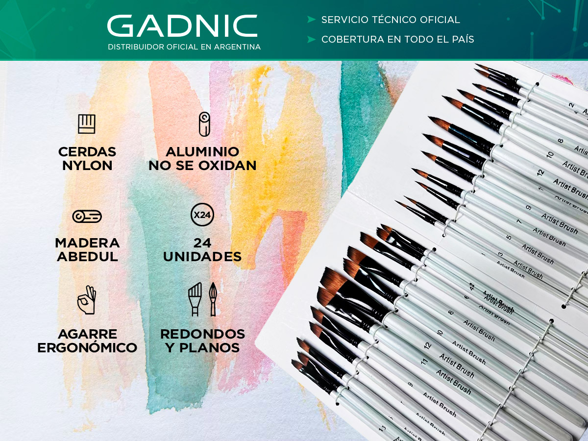 Set 24 pinceles Gadnic Redondos + Planos Profesionales - Imagen 2