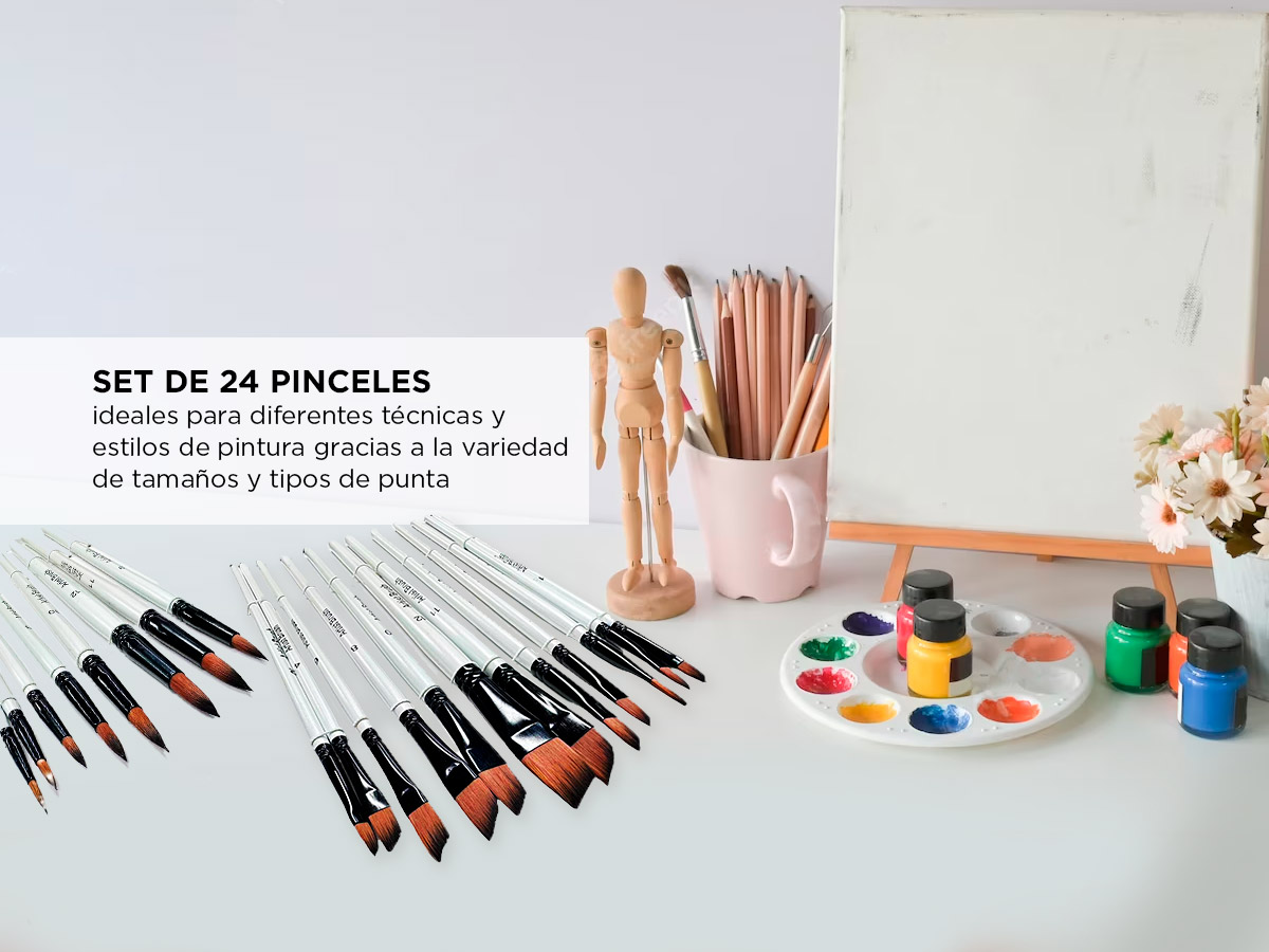 Set 24 pinceles Gadnic Redondos + Planos Profesionales - Imagen 3