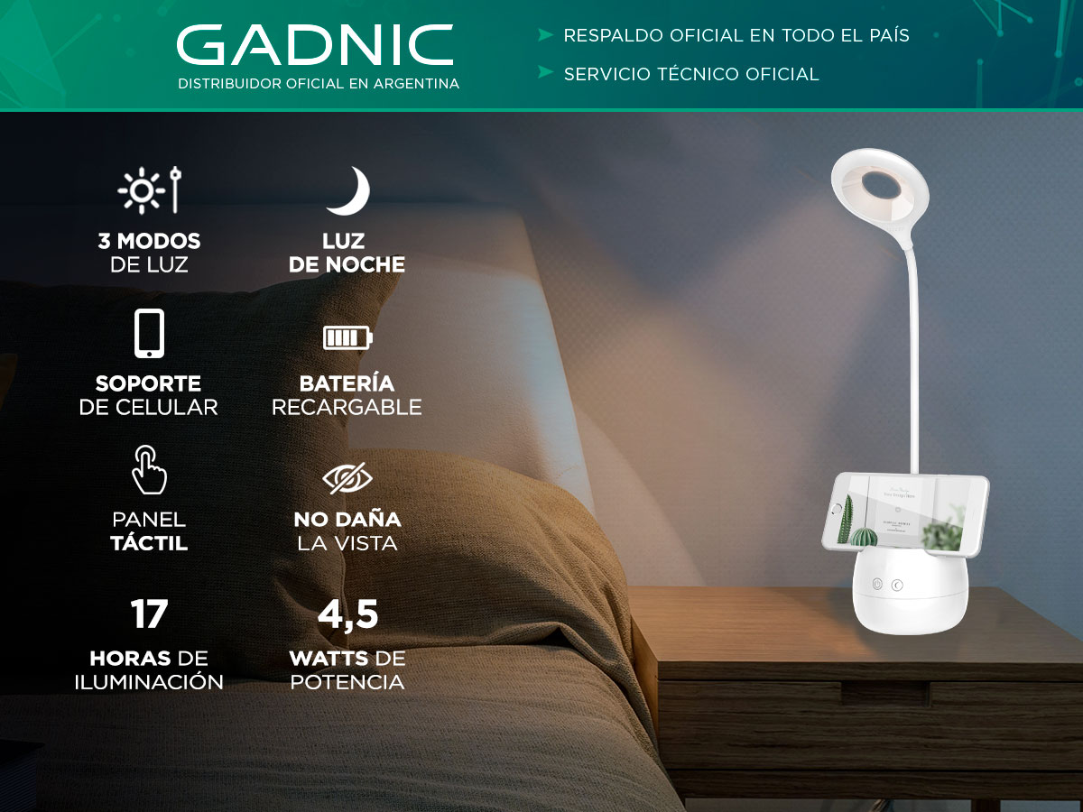 Lámpara Velador de Escritorio Gadnic Lyt2 con Soporte para Celular y Lapicera - Imagen 2