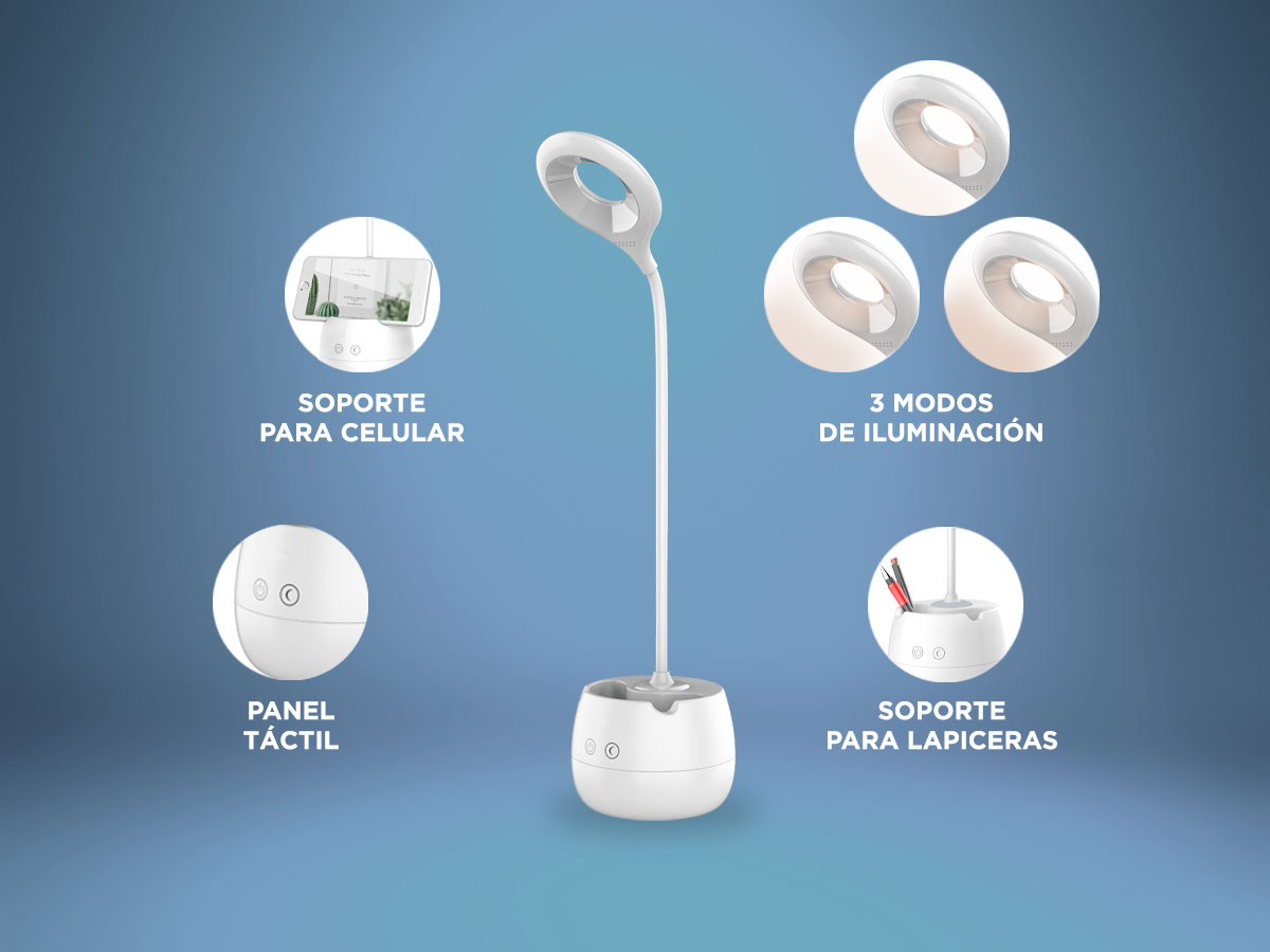 Lámpara Velador de Escritorio Gadnic Lyt2 con Soporte para Celular y Lapicera - Imagen 4