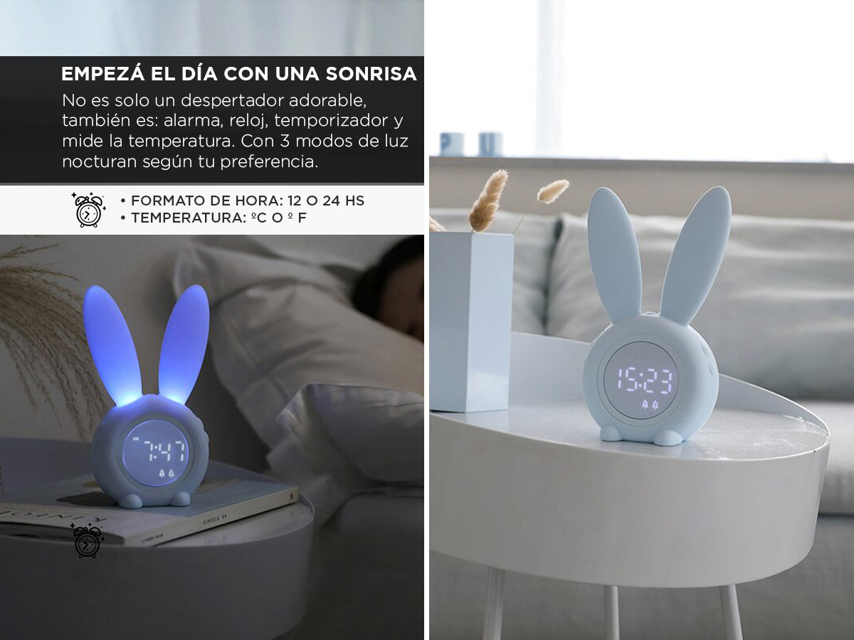 Despertador y Luz de Noche Conejo Gadnic con Pantalla Digital - Imagen 3