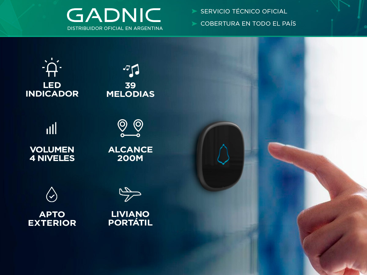 Timbre Portatil Gadnic Inalambrico Con 39 Melodias Volumen Regulable Alcance De 300 Metros - Imagen 2