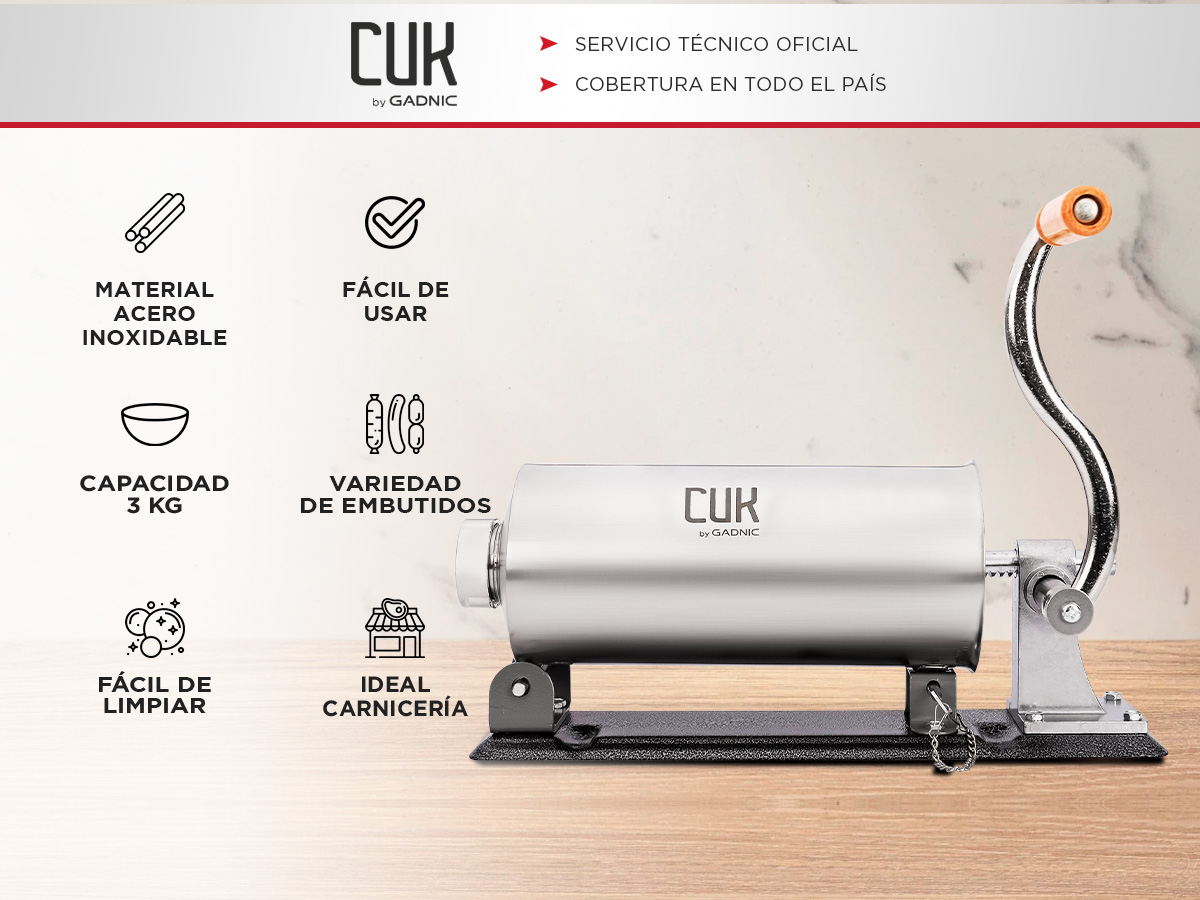Maquina Churrera Industrial Cuk By Gadnic Embutidora Manual 3kg Acero Inoxidable - Imagen 2