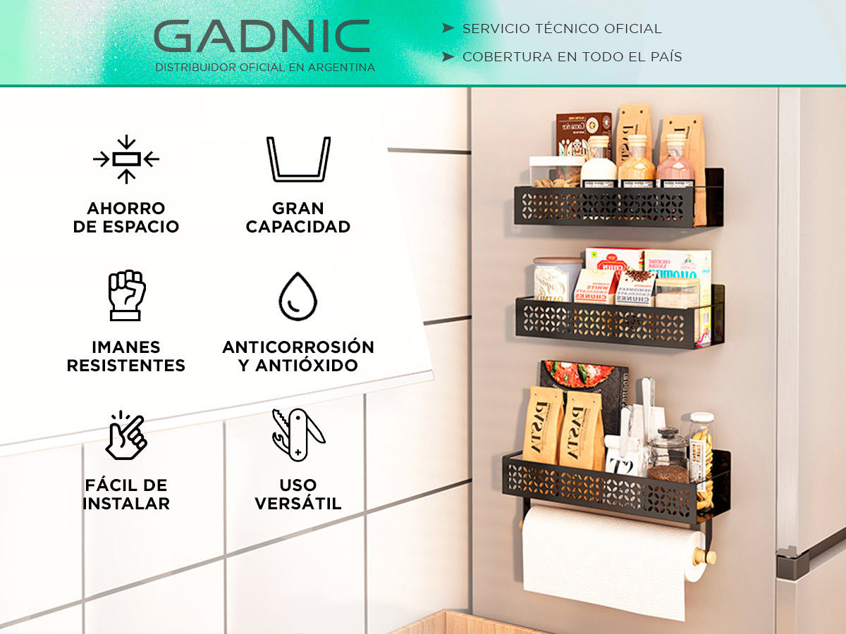 Set Organizador Especiero y Portarrollo Gadnic Estante Magnetico para Heladera - Imagen 2