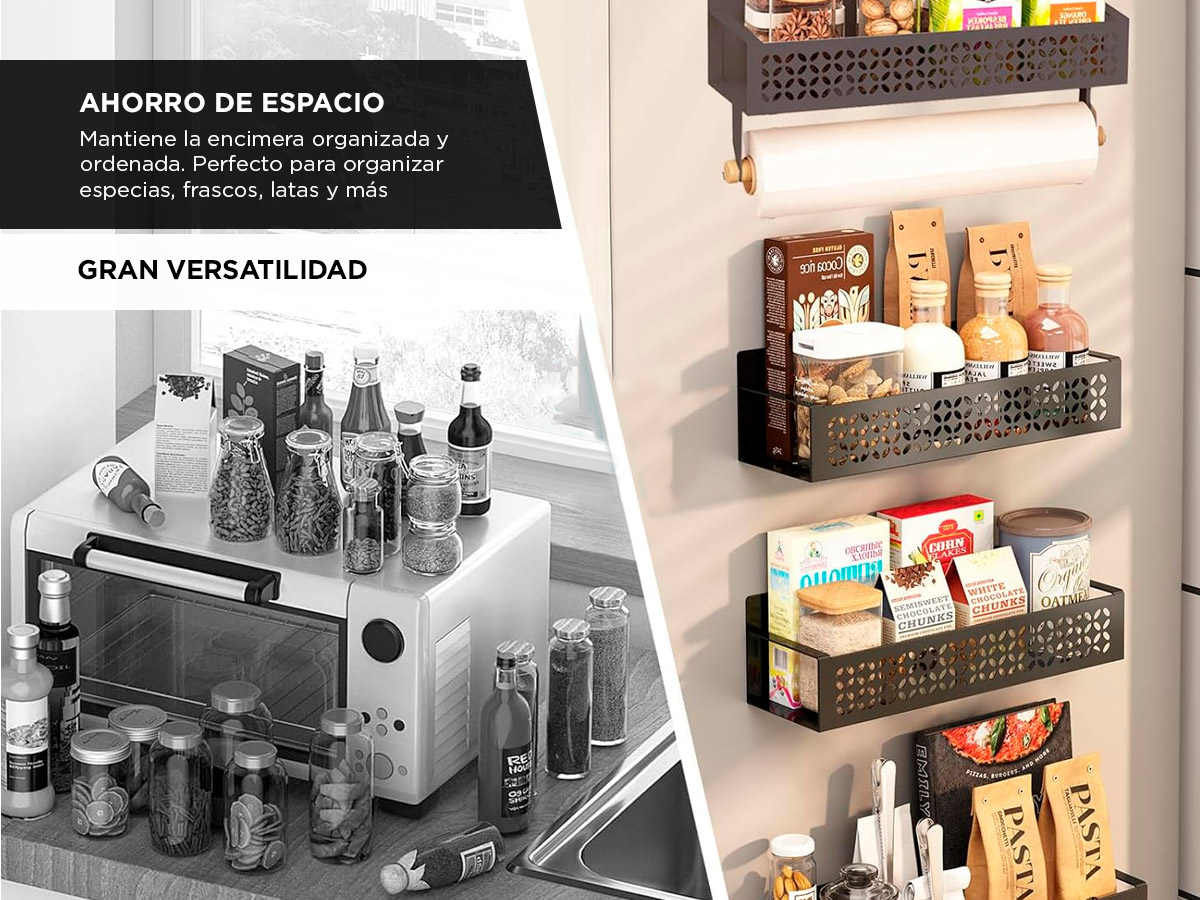 Set Organizador Especiero y Portarrollo Gadnic Estante Magnetico para Heladera - Imagen 3