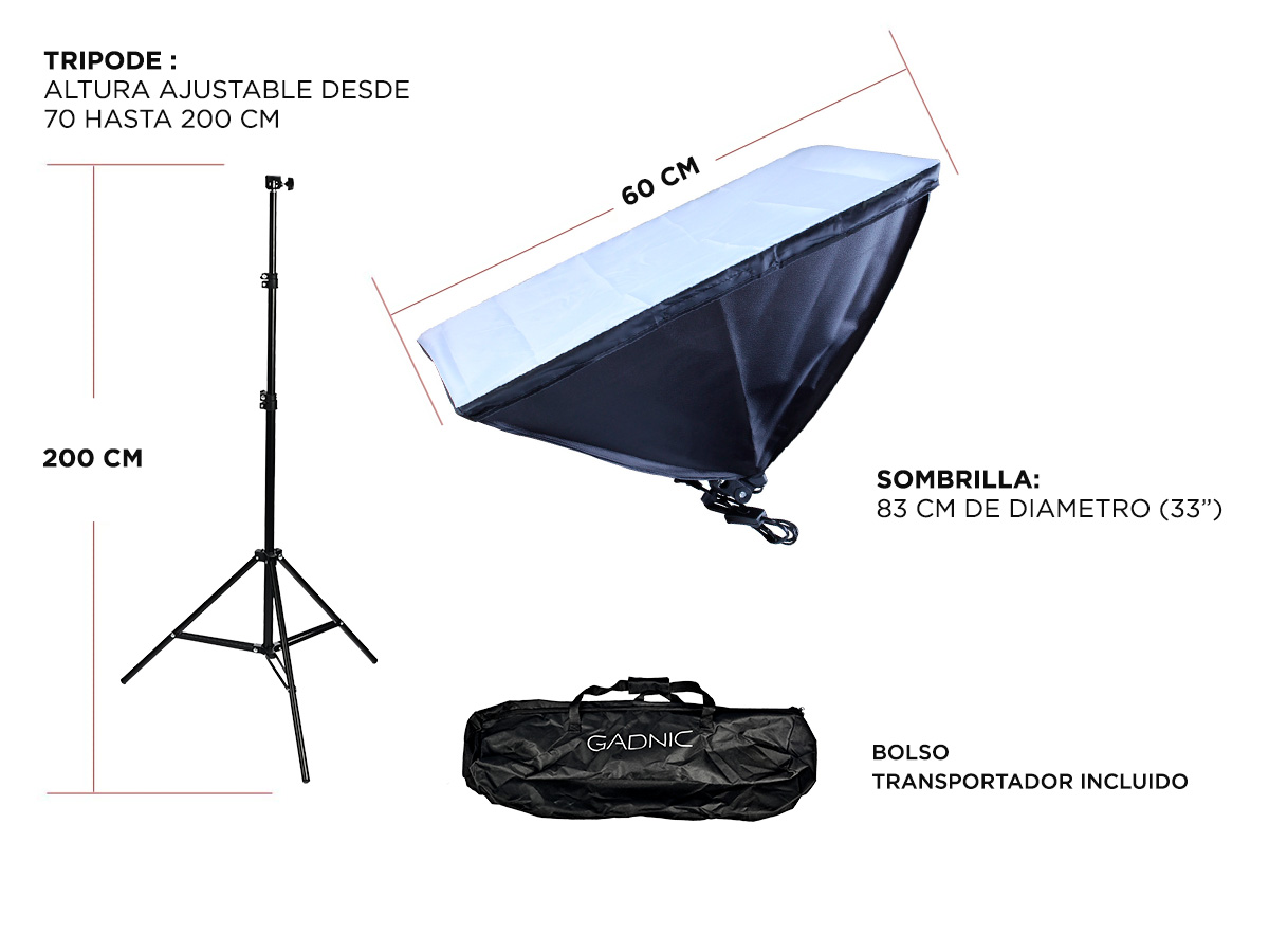 Kit Par de Trípodes Gadnic Softbox Iluminación Bolso Kit Profesional Fotografía - Imagen 5