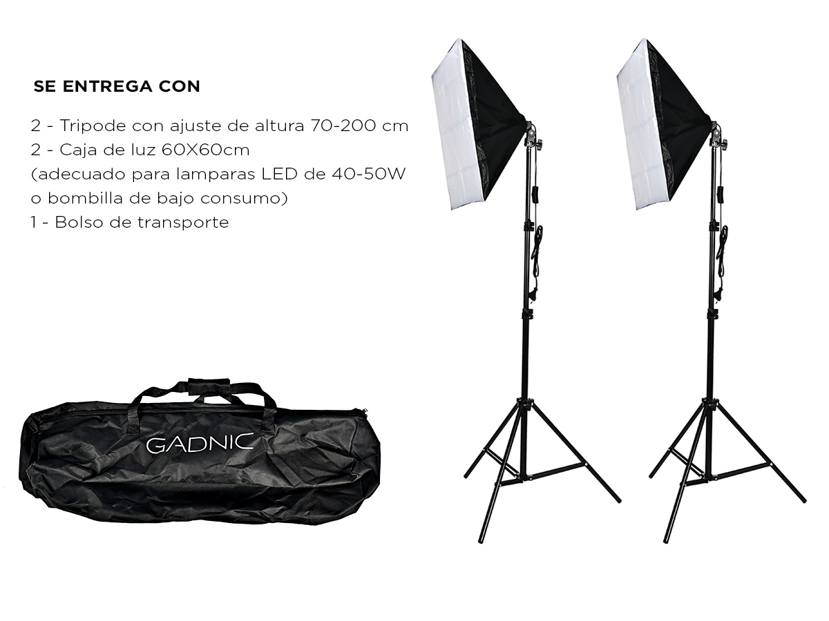Kit Par de Trípodes Gadnic Softbox Iluminación Bolso Kit Profesional Fotografía - Imagen 6