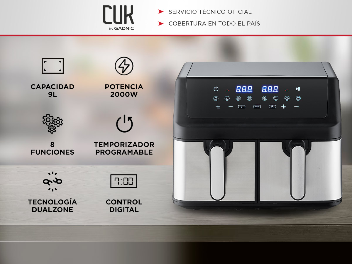 Freidora De Aire Eléctrica Gadnic Doble Canasto 9L Antiadherente - Imagen 2