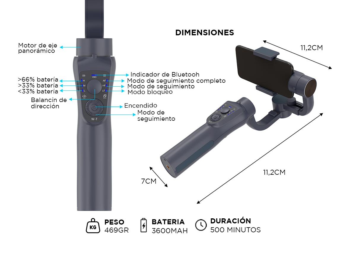 Gimbal 3 Ejes Gadnic Estabilizador para Celular Pro Control Joystick 360 Grados - Imagen 6