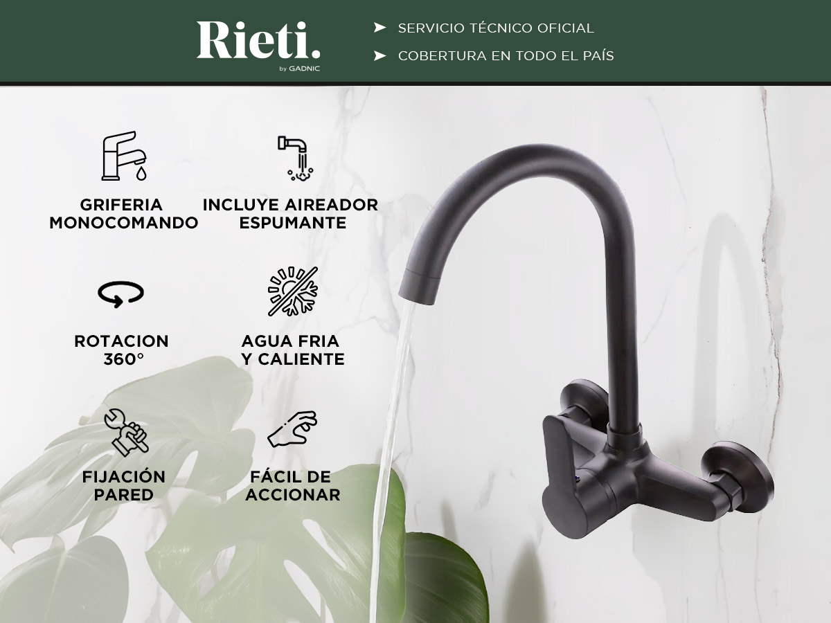 Griferia Monocomando Rieti By Gadnic De Pared Baño y Cocina - Imagen 2
