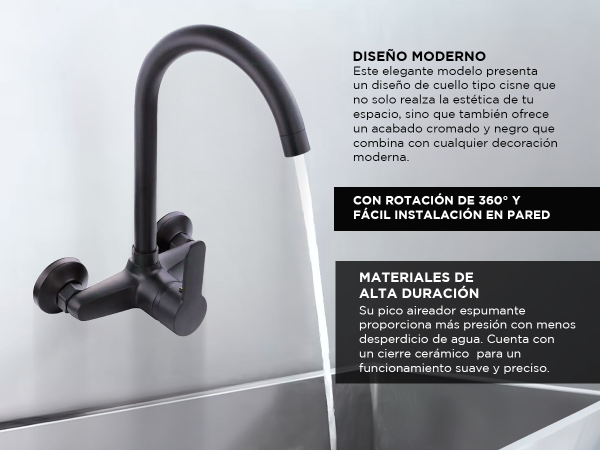 Griferia Monocomando Rieti By Gadnic De Pared Baño y Cocina - Imagen 3